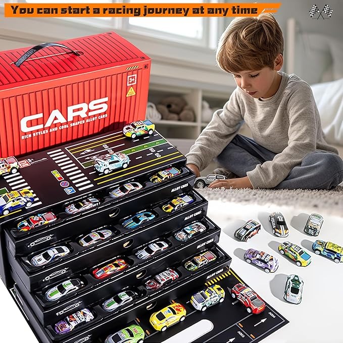 Last Day Clearance Sale-49%OFF 🎁 24/48 Pull Back Race Cars Toys With Container Storage Box🚗-BUY 2 FREE SHIPPING