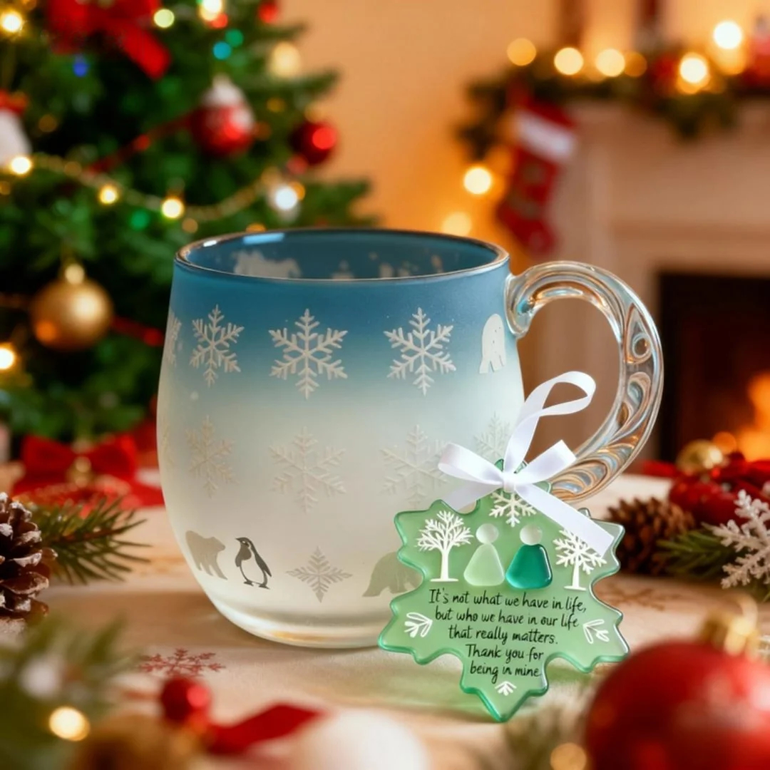 🎄Christmas Best Gifts🎄 Christmas Ocean & Sunset Glass Mug Series (Buy 1 Mug & Get 1 Sea Glass Ornament For Free.For FREE!)