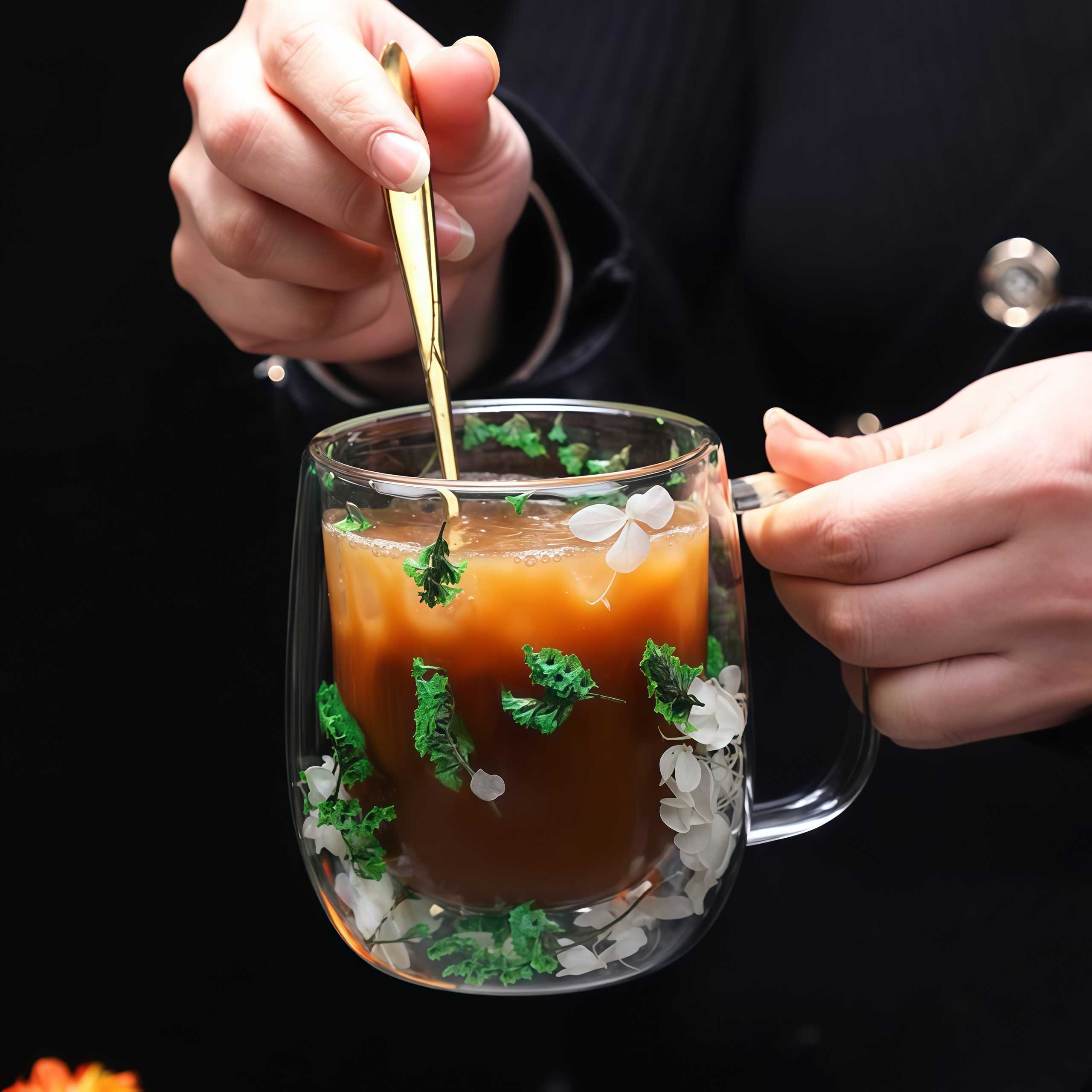 Double Glass Flower Tea Cup