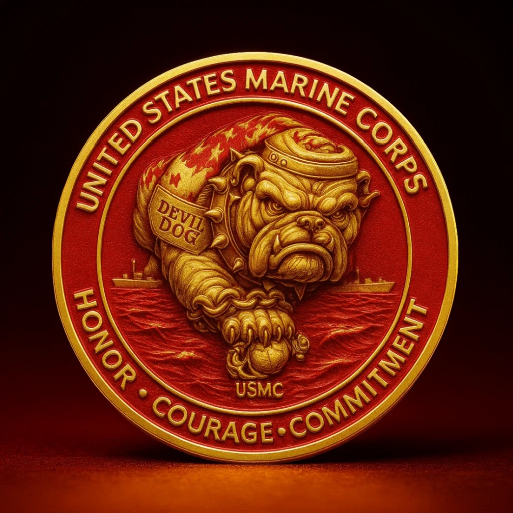 USMC Scarlet & Gold Devil Dog Coin