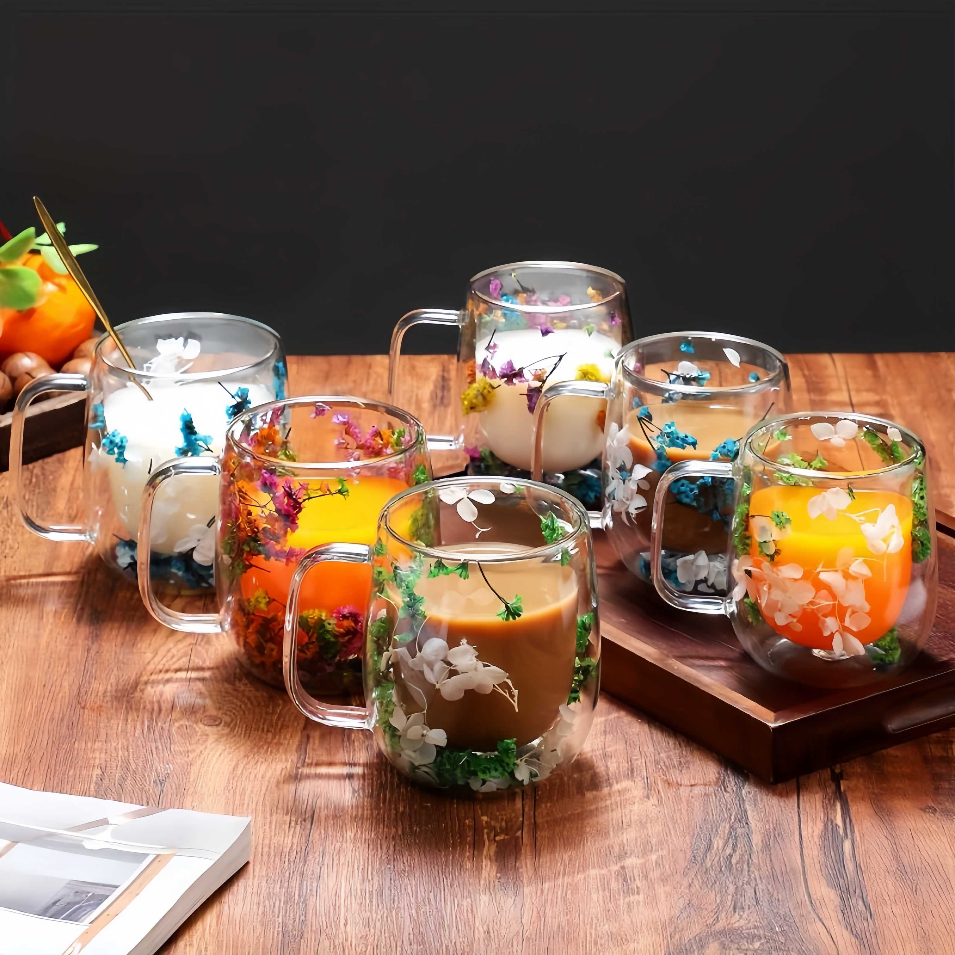 Double Glass Flower Tea Cup