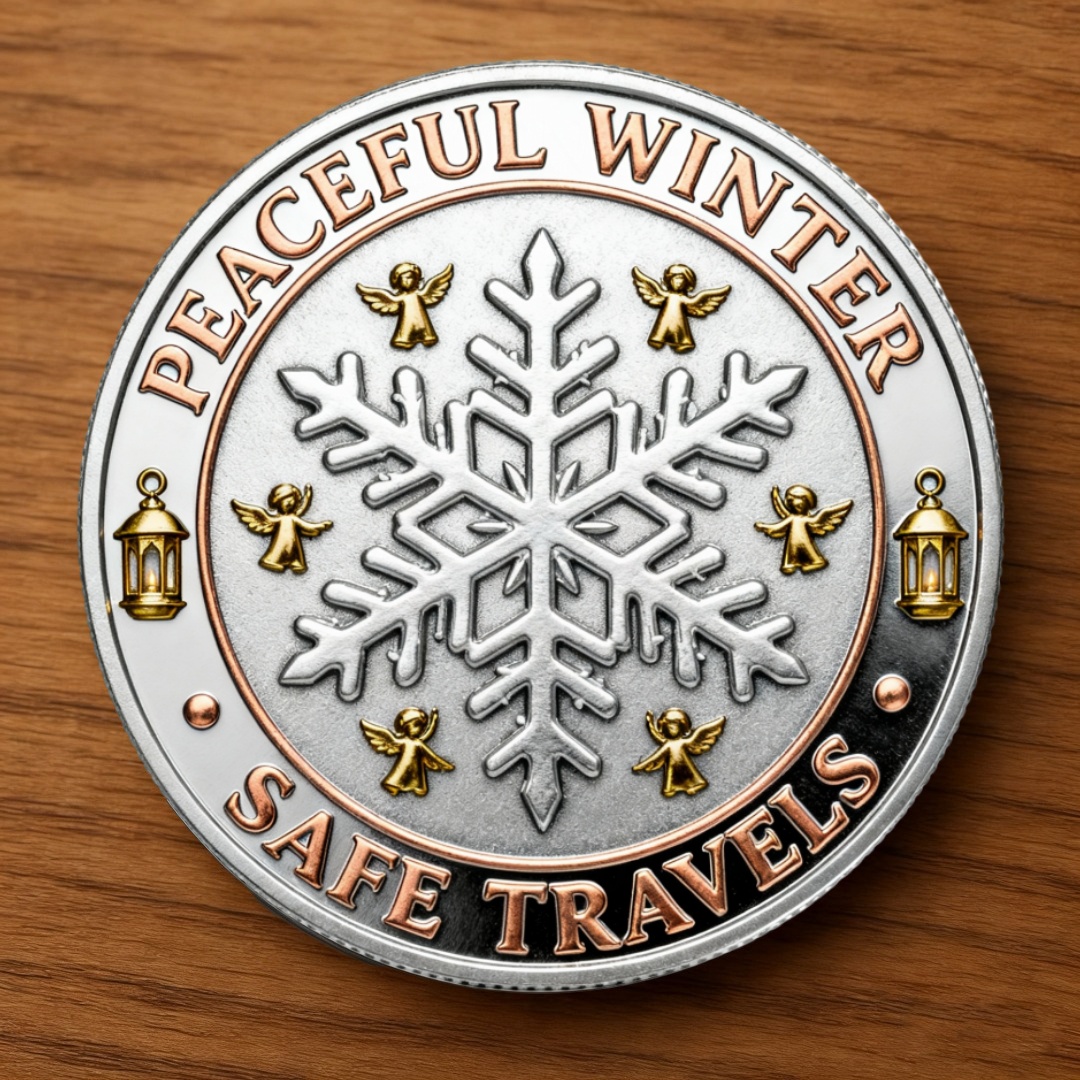 Rustic Winter Blessings Coin – Peace, Safety & Holiday Cheer