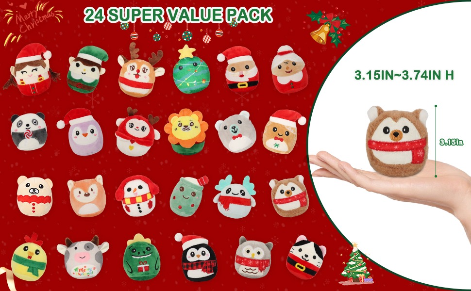 🔥Christmas Sale – 2025 Advent Calendar with 24 Mini Plush Toys (3.15'' Squishy Collectibles)