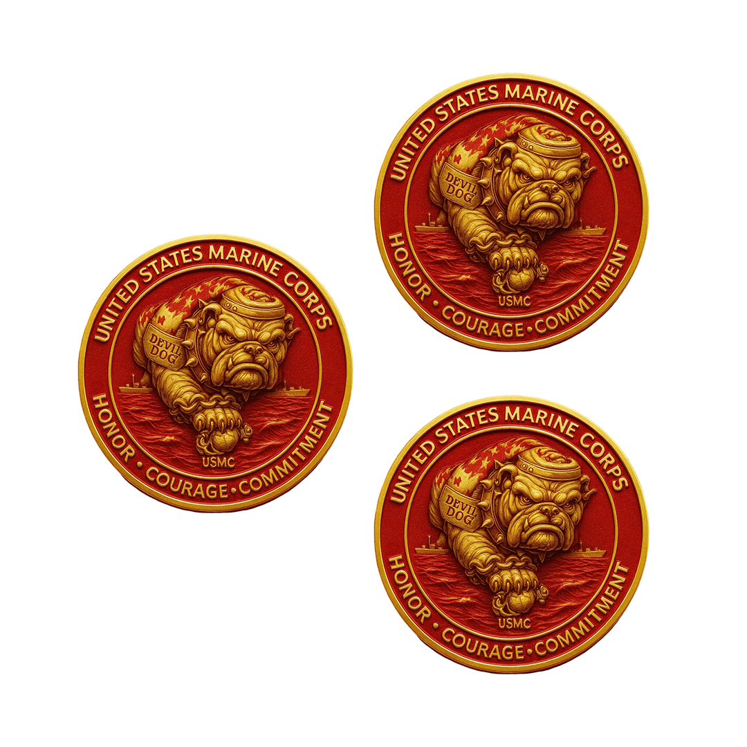 USMC Scarlet & Gold Devil Dog Coin