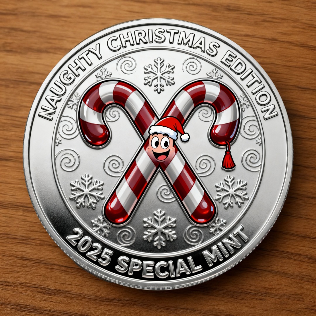 🎄 Naughty Cartoon Santa Challenge Coin — Limited 2025 Edition-“I’m So Good. Santa Came Twice.”