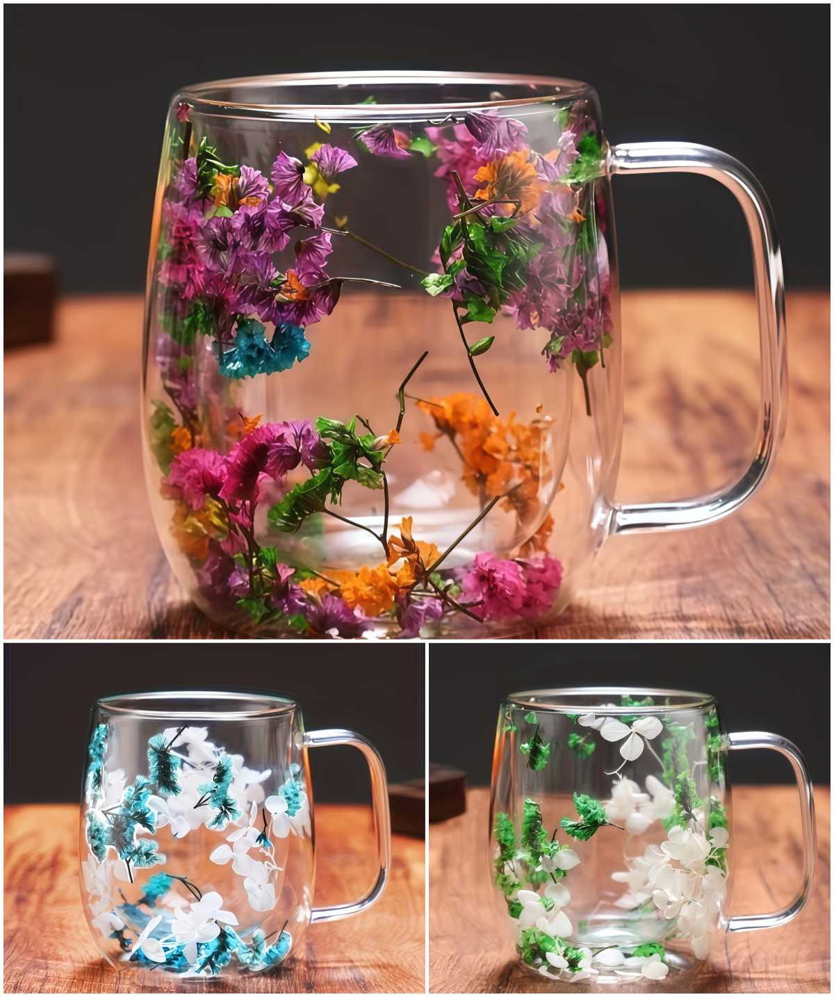 Double Glass Flower Tea Cup