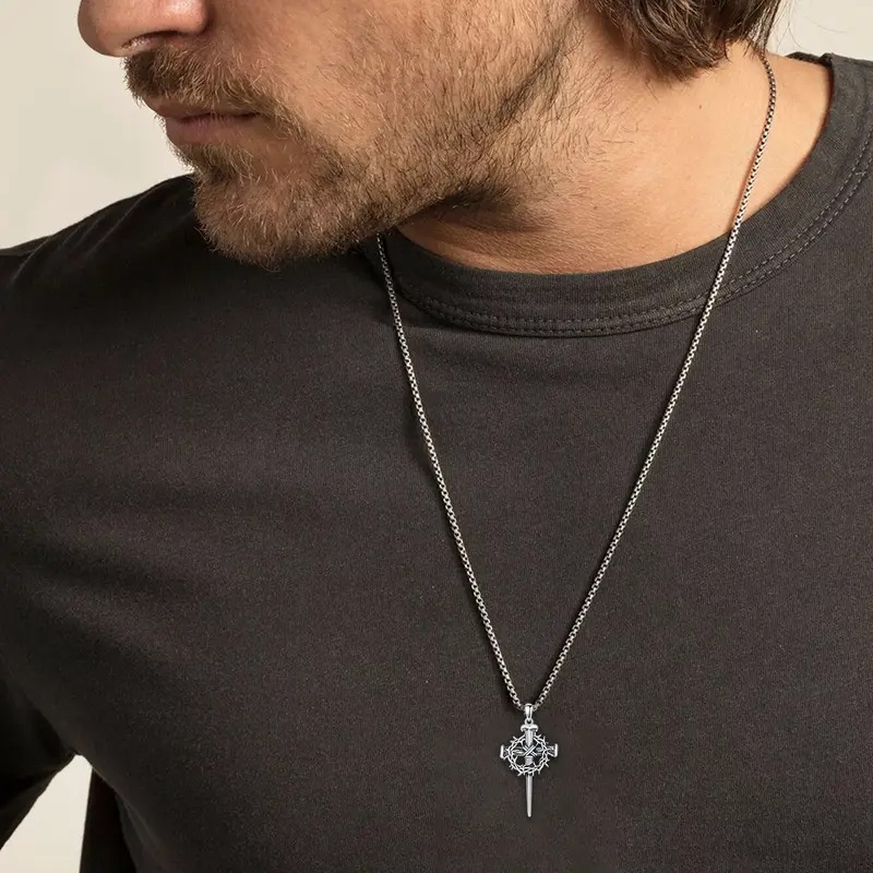 Nail Cross Crown of Thorns Necklace —  3-Nail Pendant & 22"+2" Stainless Steel Chain( buy
