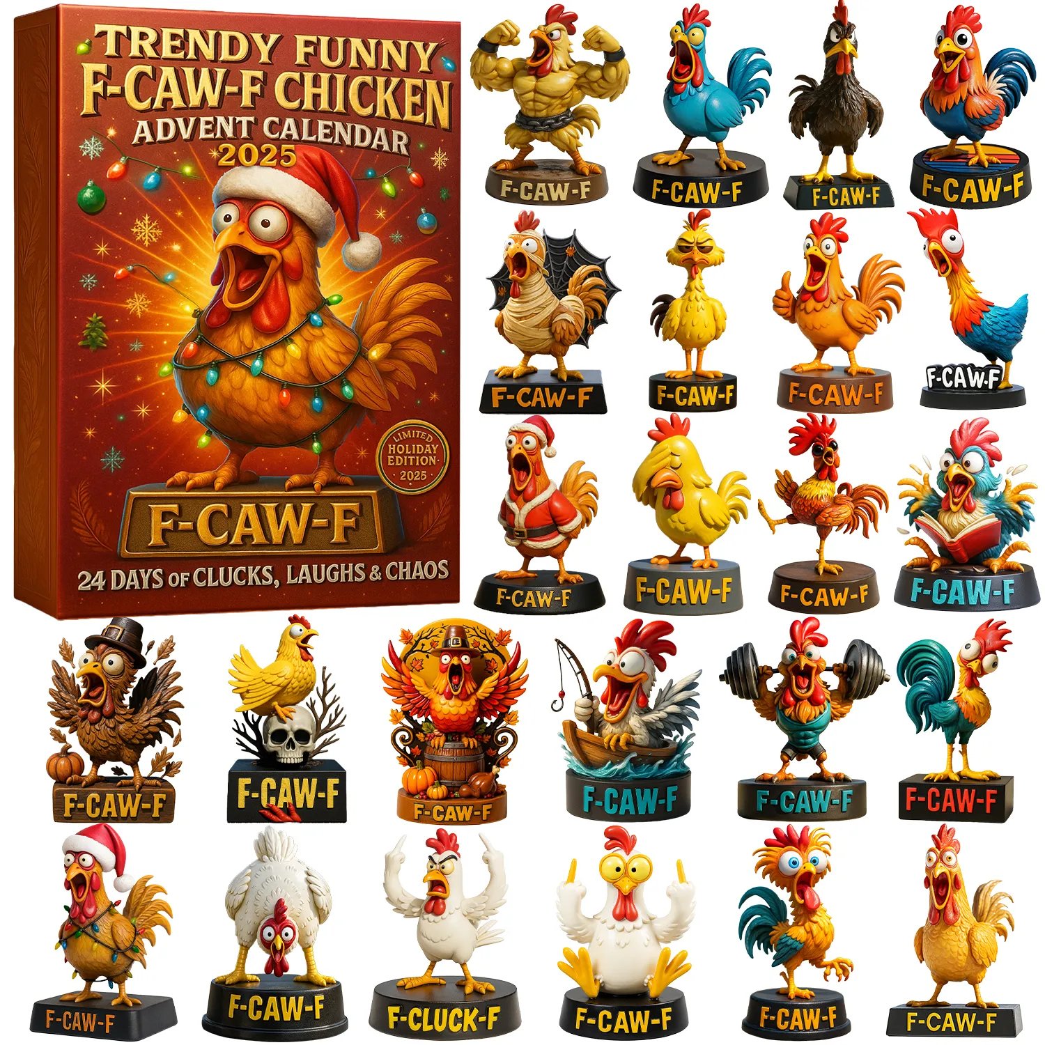 🔥CHRISTMAS NEW RELEASE🎄Trendy Funny F-Caw-F Chicken Advent Calendar 2025(3D ornament) BUY 2 FREE SHIPPING