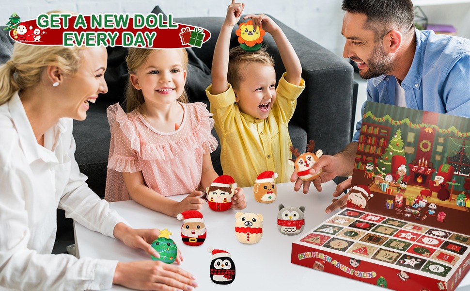 🔥Christmas Sale – 2025 Advent Calendar with 24 Mini Plush Toys (3.15'' Squishy Collectibles)