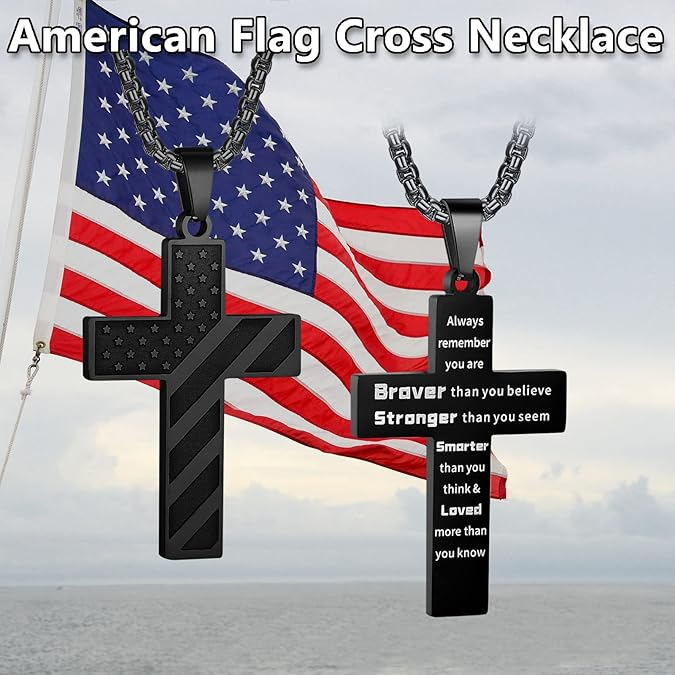 🎄Last day Christmas flash Sale-50% OFF--American Flag Cross Necklace--🎄🎅Buy More Save More!!