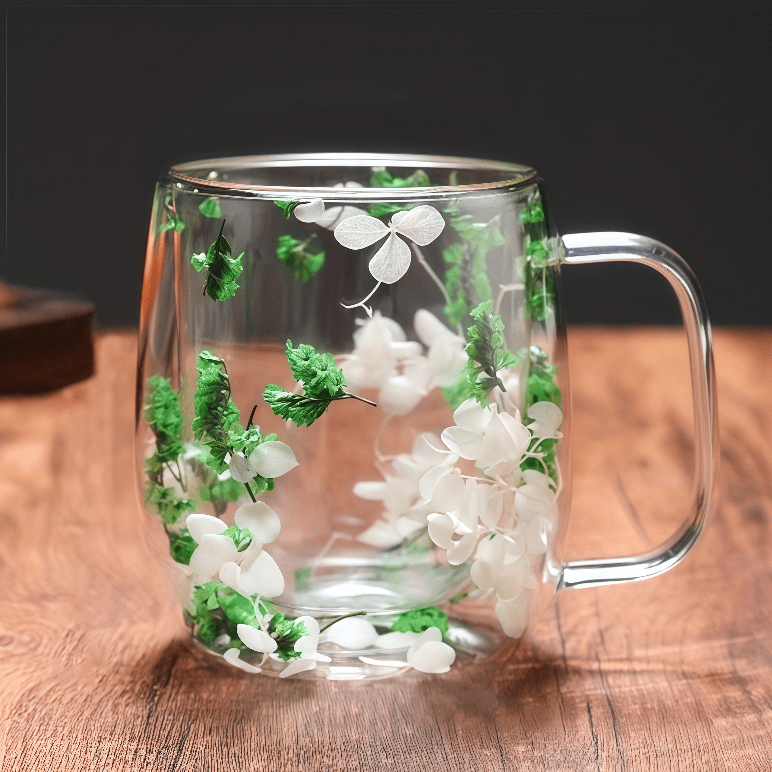 Double Glass Flower Tea Cup
