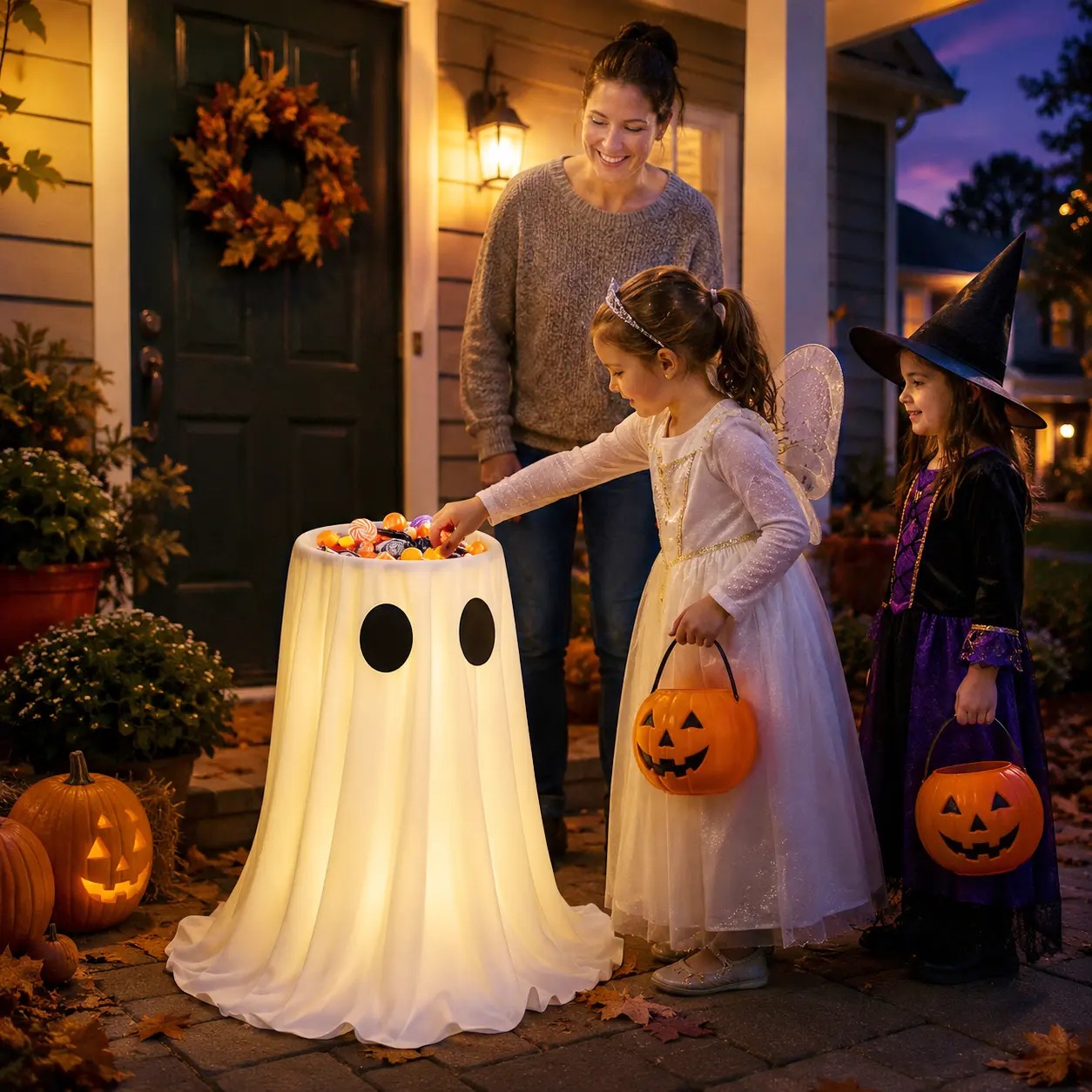 🎃 Halloween Door Decorations Glowing Ghost Candy Holder Bowl