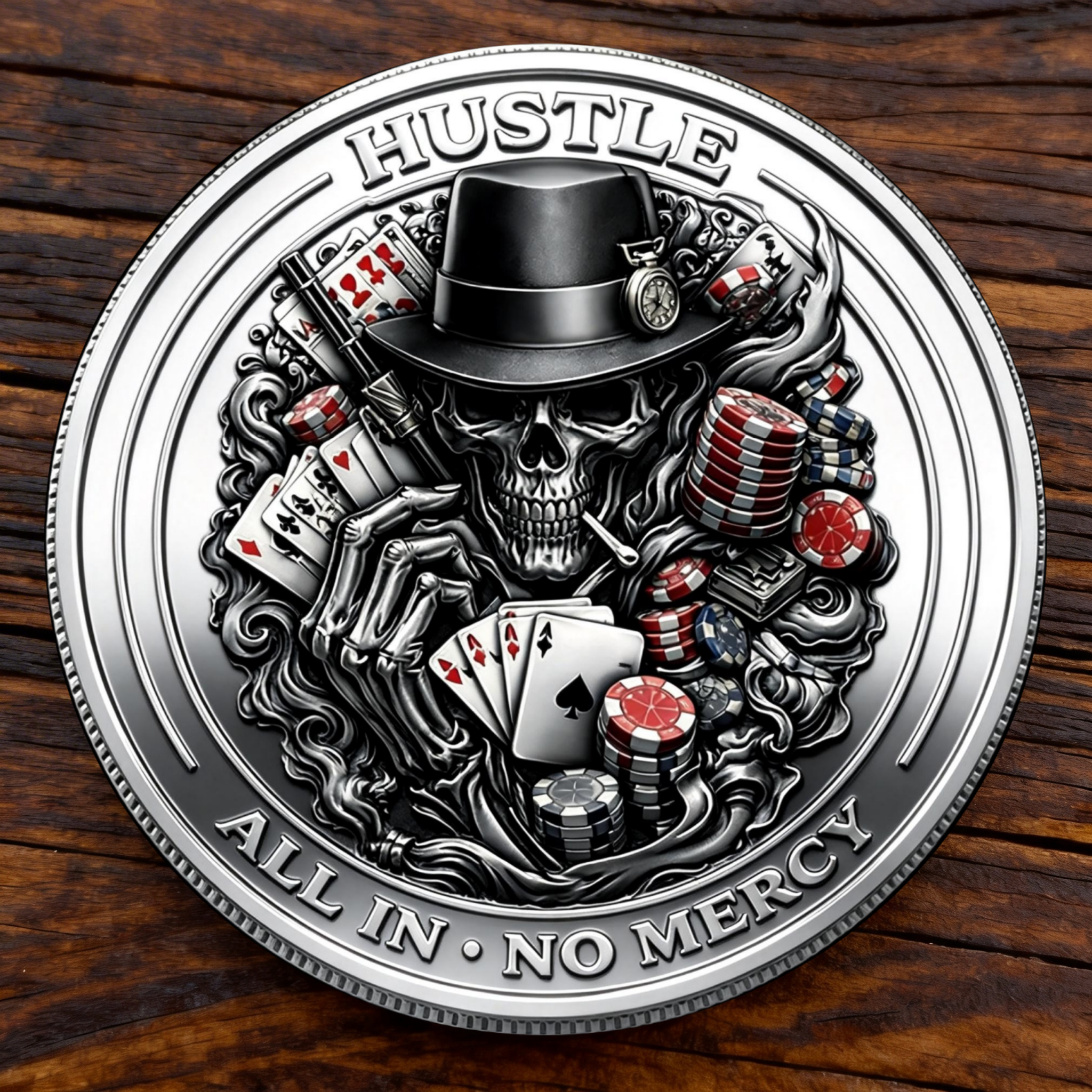 Last Day 49% OFF🦅🪙 HUSTLE — ALL IN • NO MERCY  Hustler Challenge Coin