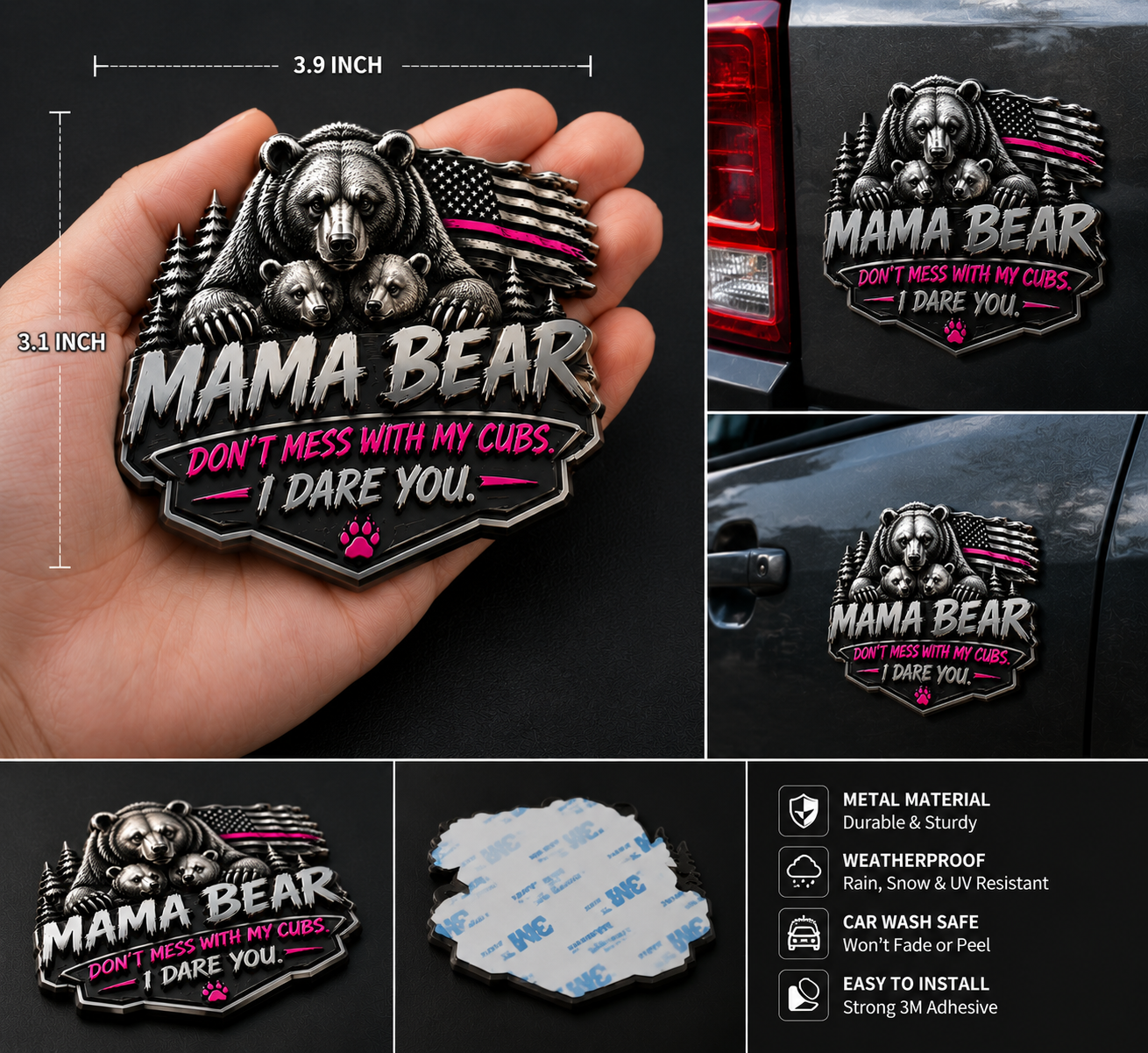 🎉 Flash Sale 60% OFF❤️ MAMA BEAR METAL CAR EMBLEM