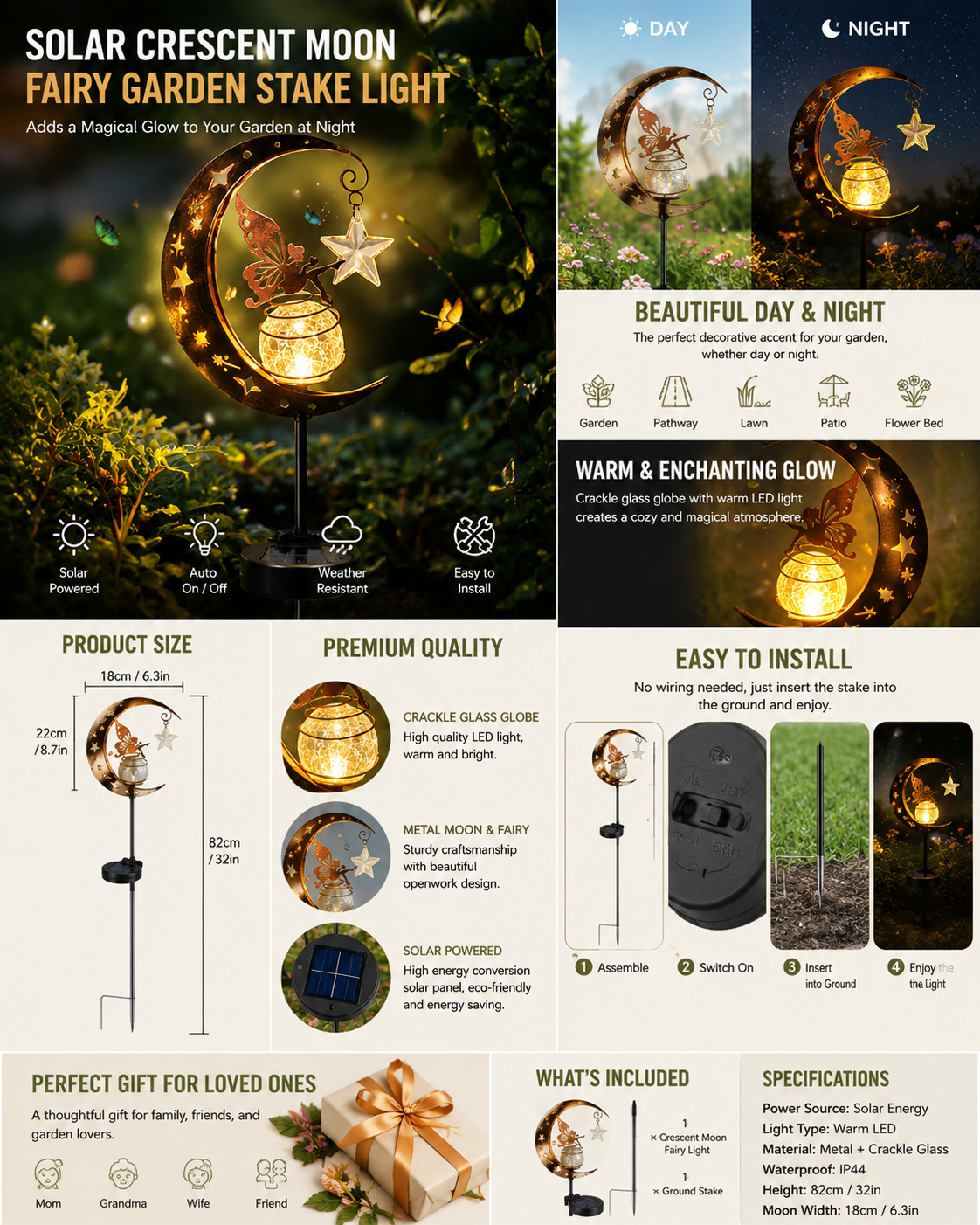Early Bird Special Sale 49% OFF-🌙 Solar Crescent Moon Fairy Garden Stake Light