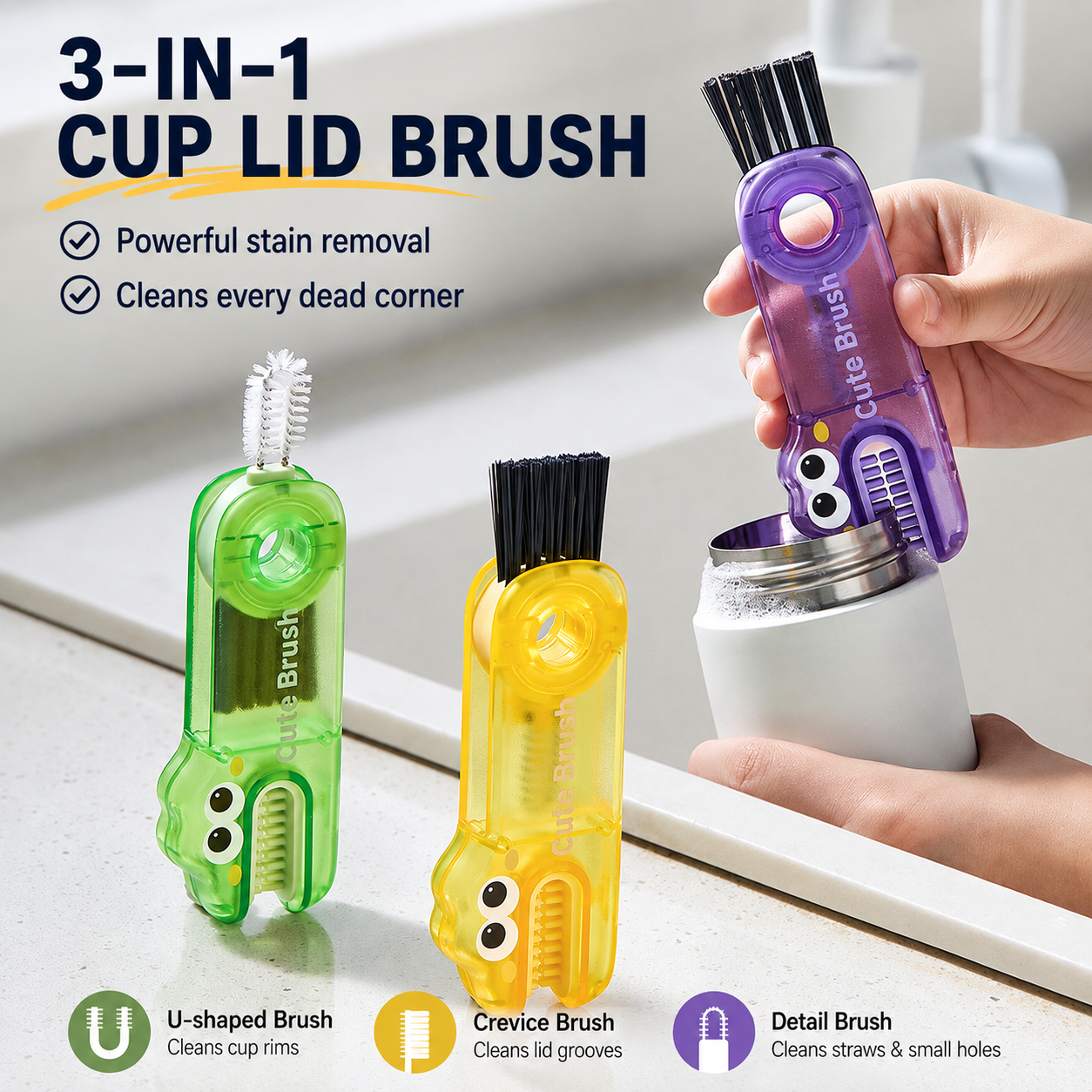 🧼 3-in-1 Cup Lid Cleaning Brush