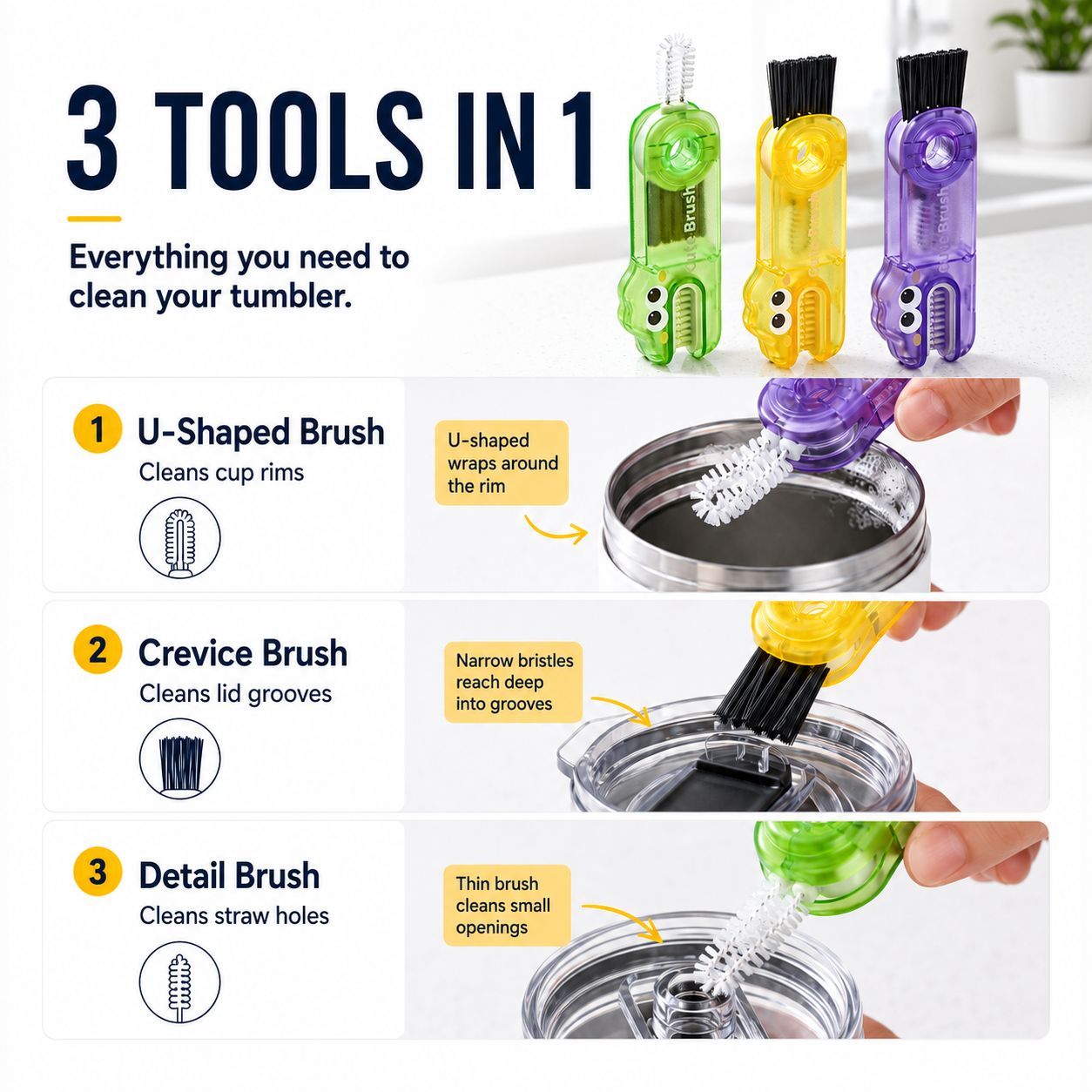 🧼 3-in-1 Cup Lid Cleaning Brush