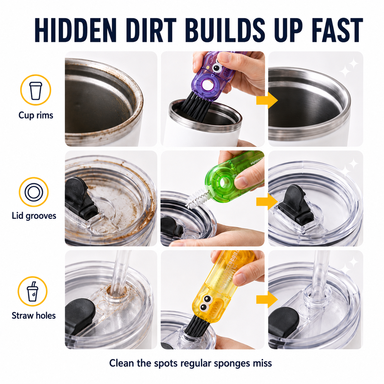 🧼 3-in-1 Cup Lid Cleaning Brush