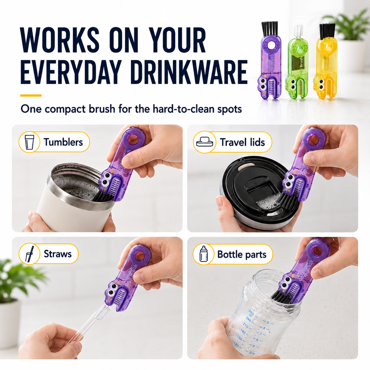 🧼 3-in-1 Cup Lid Cleaning Brush
