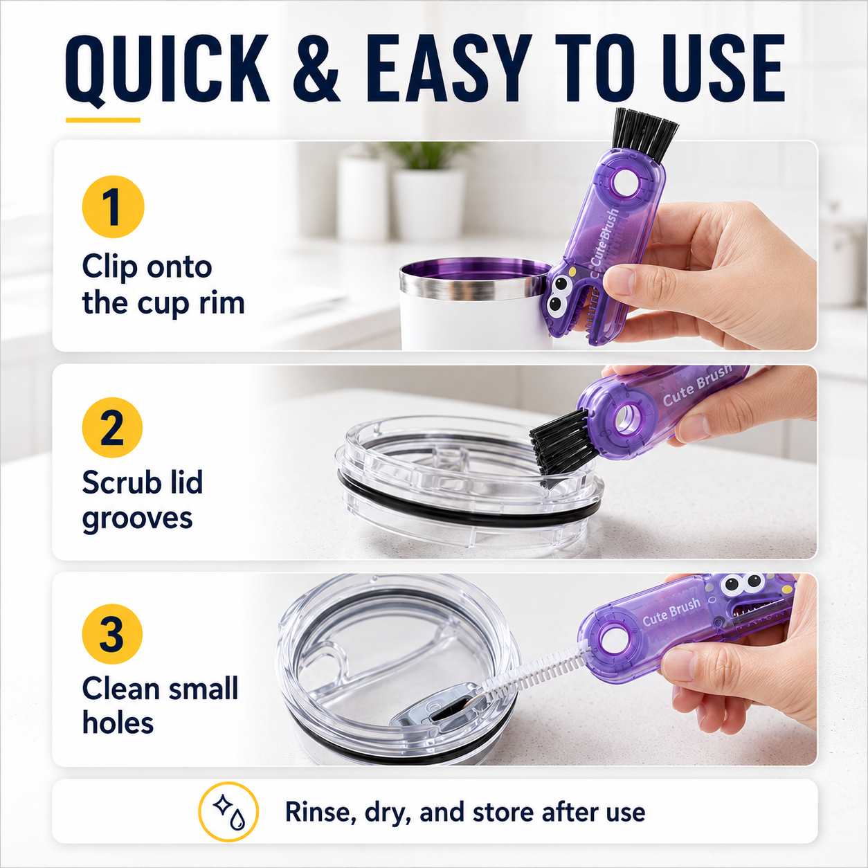 🧼 3-in-1 Cup Lid Cleaning Brush
