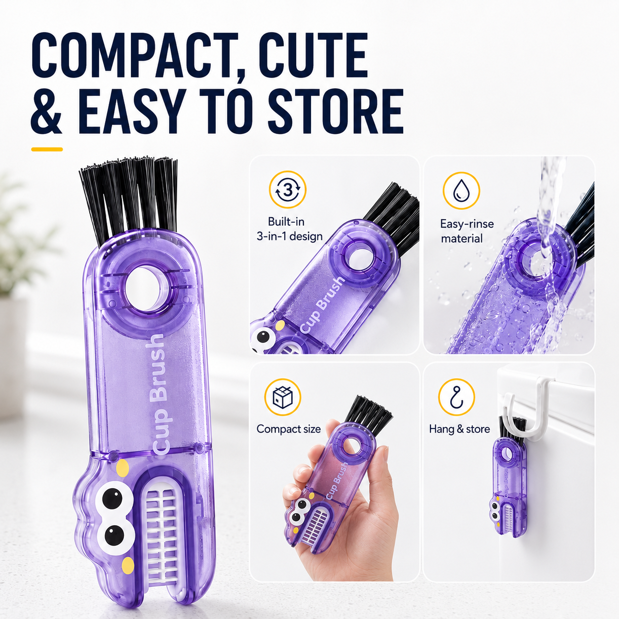 🧼 3-in-1 Cup Lid Cleaning Brush