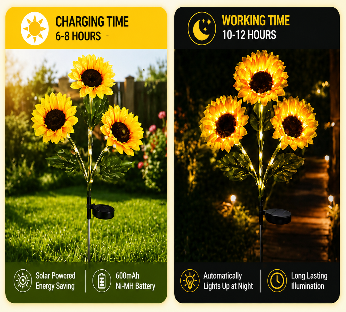 🌻 65K+ SOLD! 2026 UPGRADED Solar Sunflowers – Hyper-Realistic Petals, Stunning Shadow Projections & Dusk-to-Dawn Garden Mag