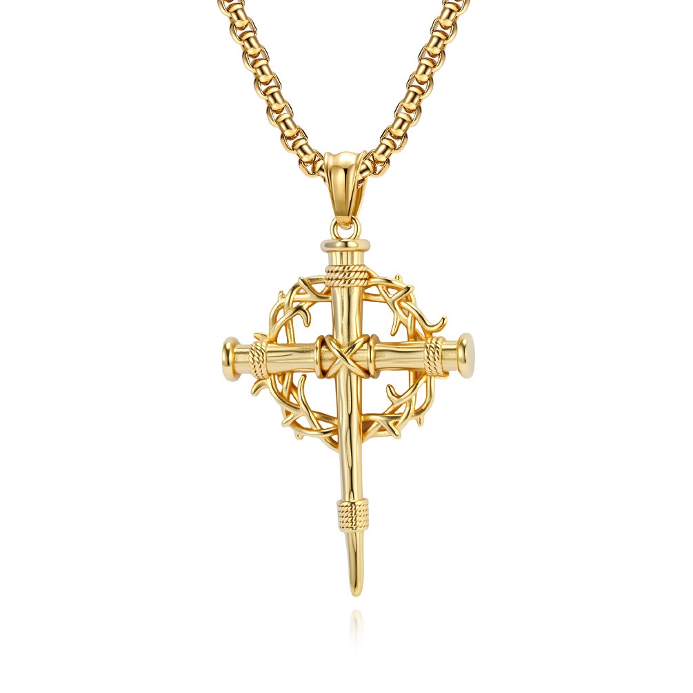 Nail Cross Crown of Thorns Necklace —  3-Nail Pendant & 22"+2" Stainless Steel Chain( buy