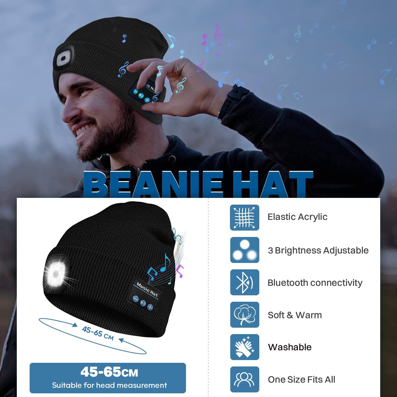 🎄Christmas Sale🏆50K+ SOLD!🎁2025 Upgraded Bluetooth Beanie Hat with Light
