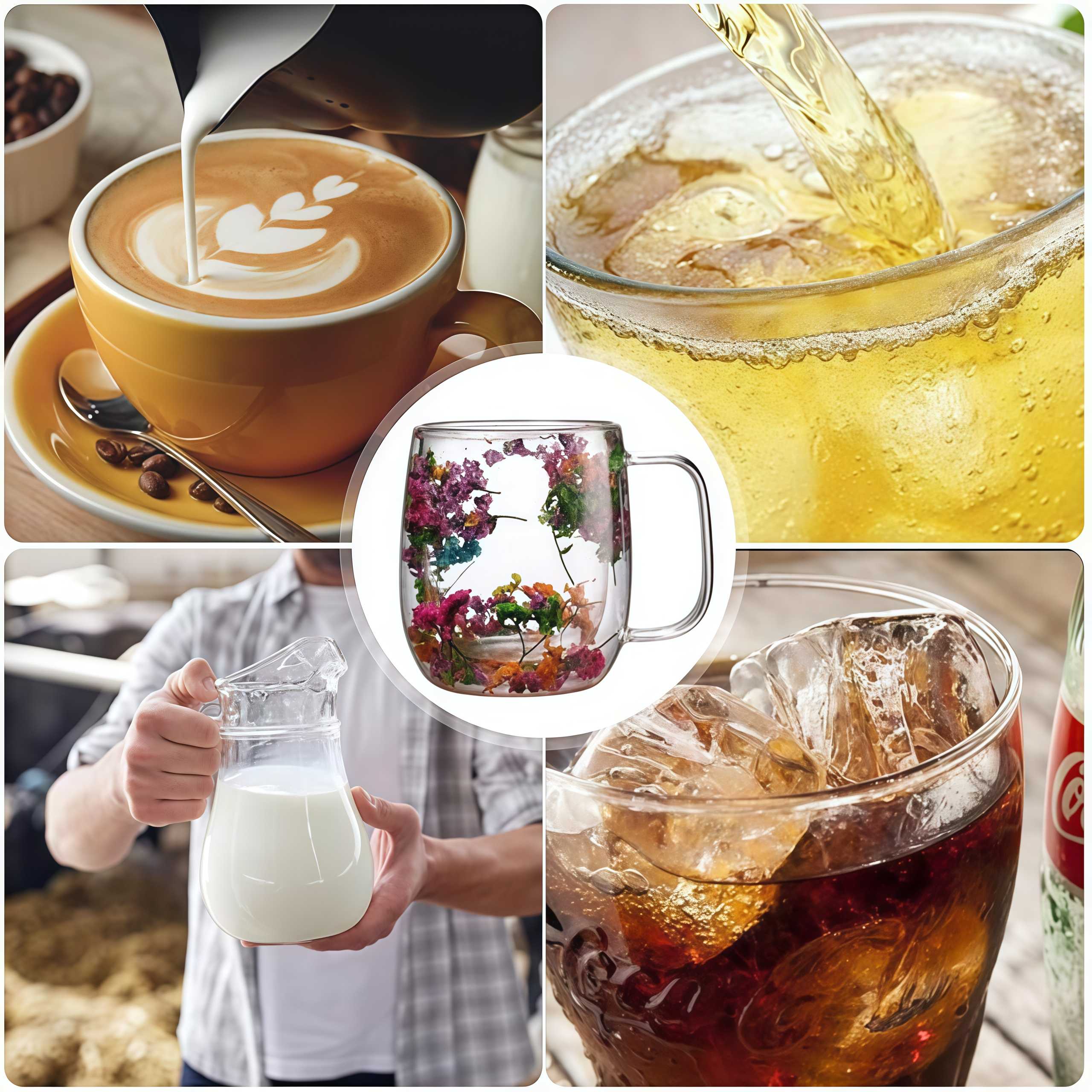 Double Glass Flower Tea Cup