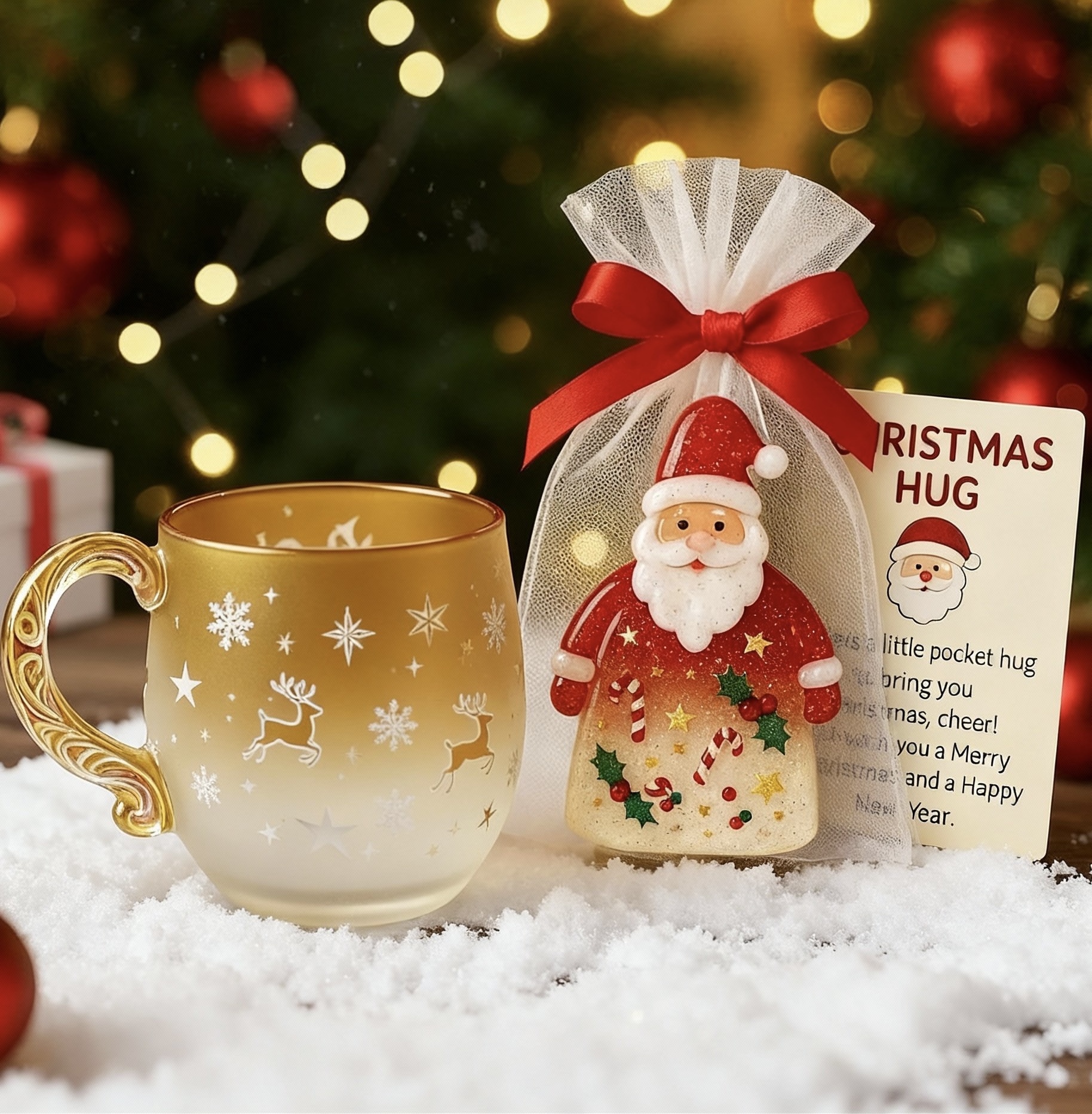 🎄 Christmas Ocean & Sunset Glass Mug Series (Buy 1 Mug & Get 1 Santa Claus pocket hug ornament for free.for FREE!)