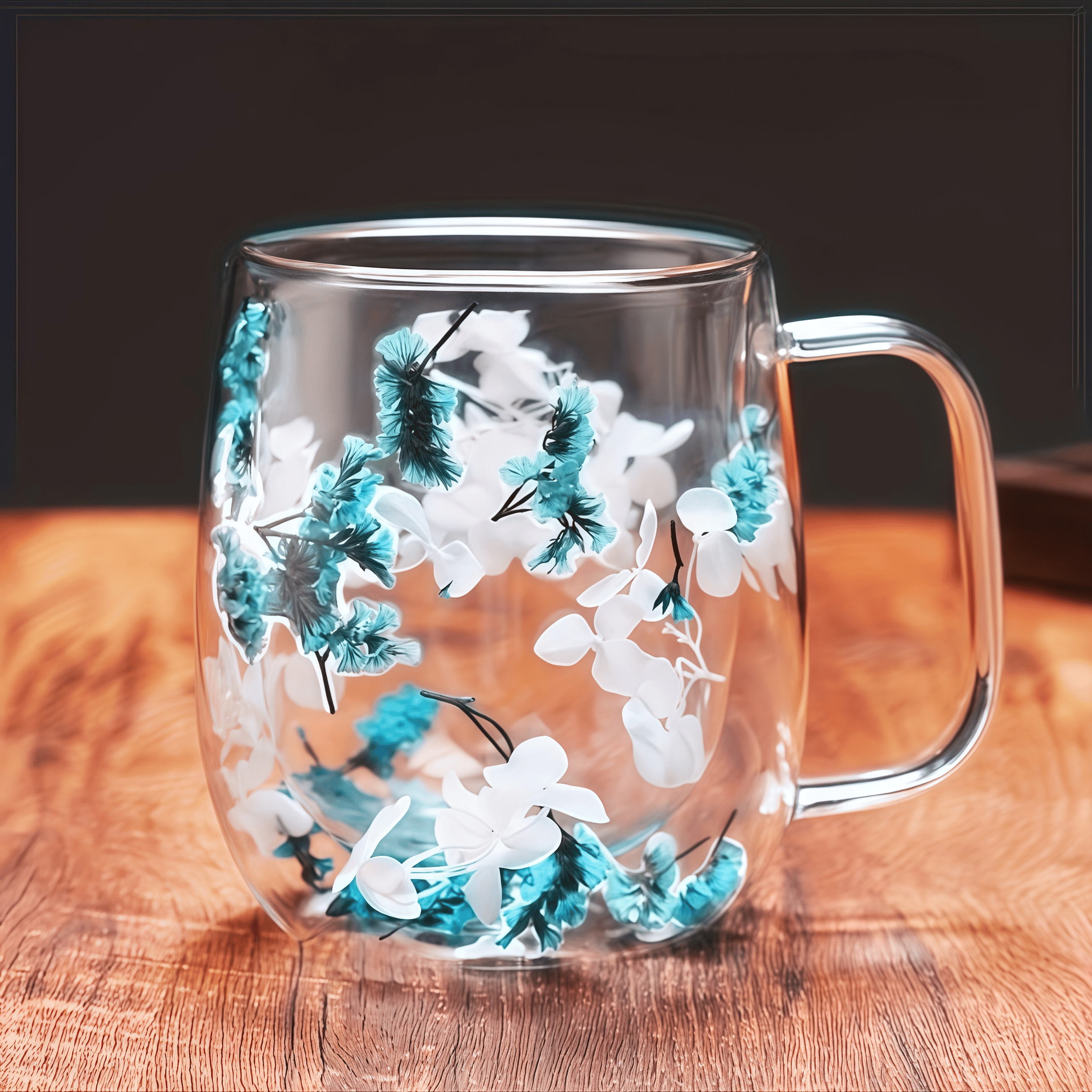 Double Glass Flower Tea Cup
