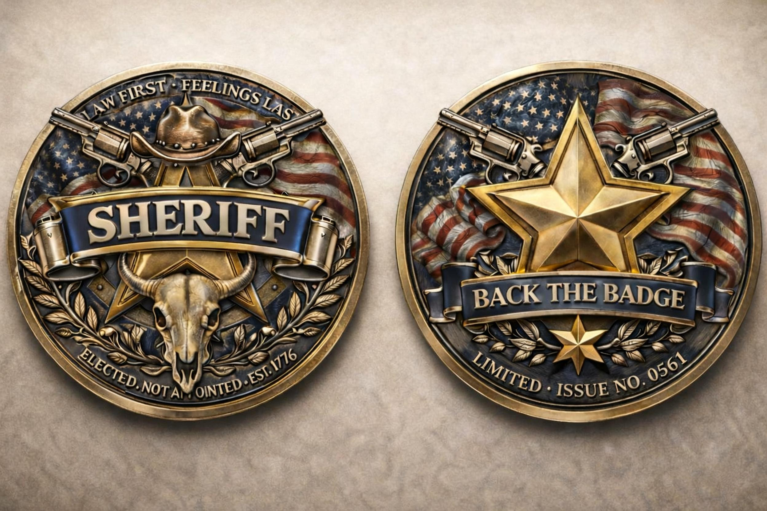 Limited Issue Sheriff Challenge Coin — Back the Badge, Stand for Law & Order