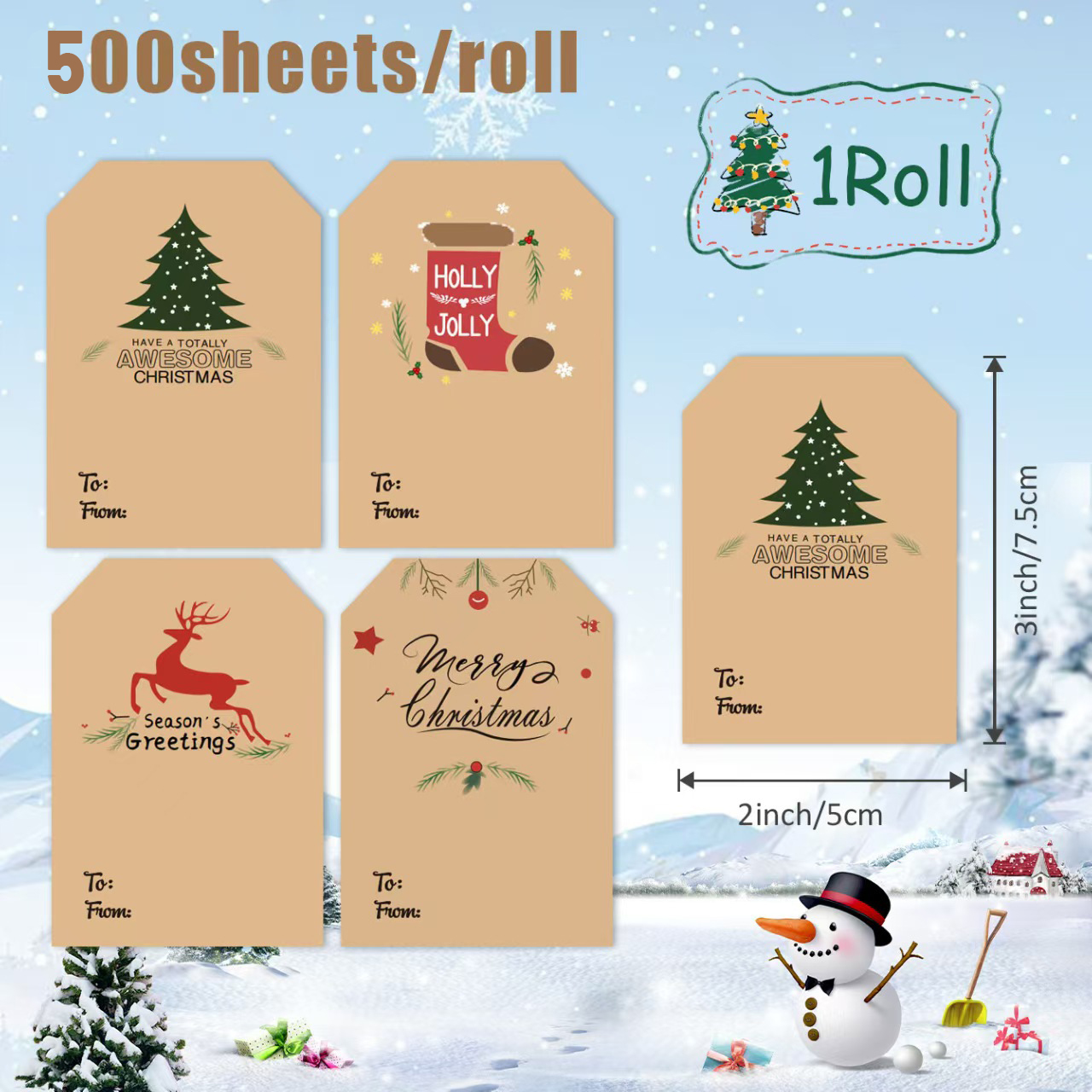 🎁 LAST DAY 49% OFF-Christmas Stickers Roll – 500 Labels Per Roll
