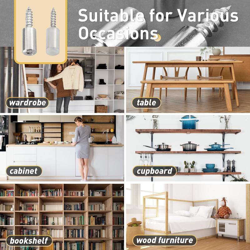 Shelf Support Pegs with Screws, Non-Slip Pins for Cabinets & Shelves