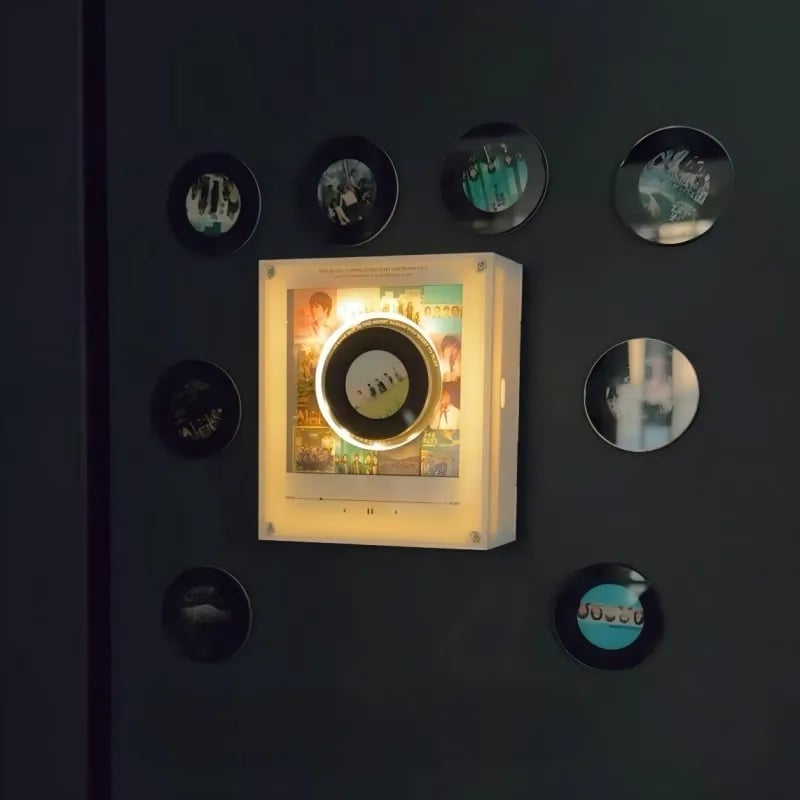 💿Music Vinyl Fridge Magnet | NFC Rotating Disc Night Light | Removable Record Design