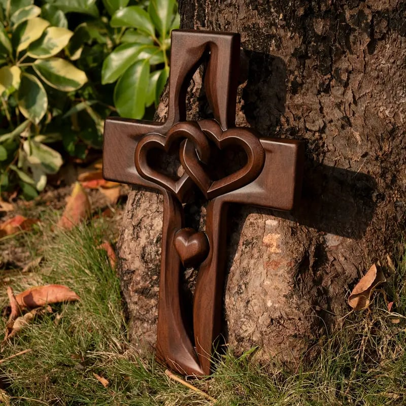 🔥Last Day Special Sale 49% OFF-❤️Intertwined Hearts Wooden Cross（Warehouse clearance）