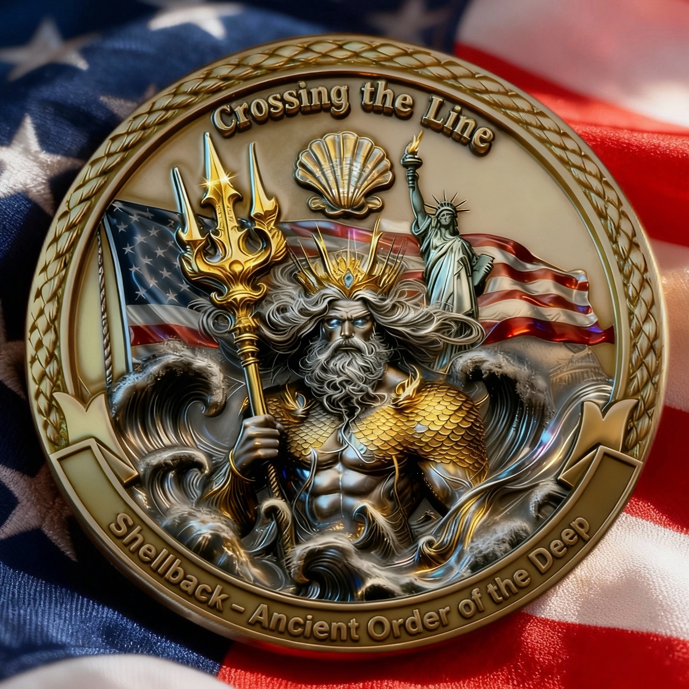🏆Flash Sale 60% OFF - 🚤 U.S.NAVY Shellback “Crossing the Line” – Ancient Order of the Deep Challenge Coin ⚓🪙