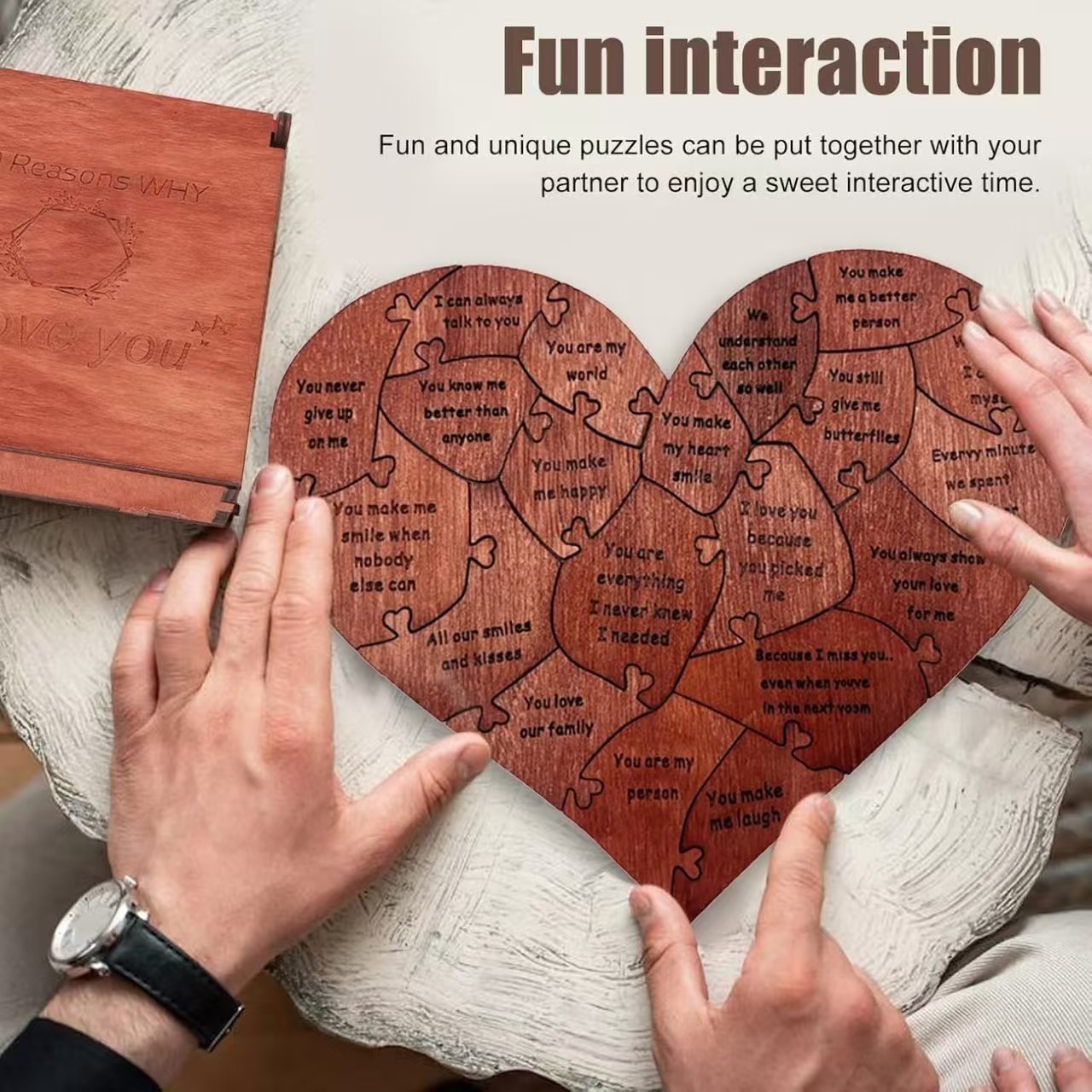 Wooden Heart Puzzle - 20 Love Notes Romantic Gift for Valentine's Day & Affection Expression