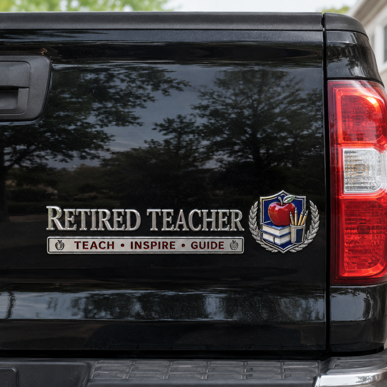 🍎 Retired Teacher Teach Inspire Guide Metal Car Emblem Badge