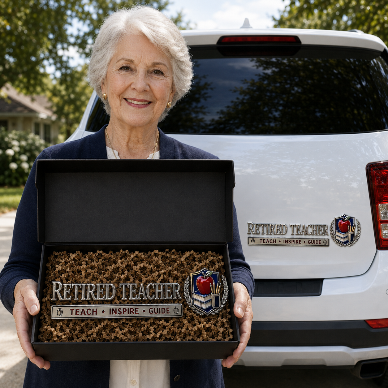 🍎 Retired Teacher Teach Inspire Guide Metal Car Emblem Badge