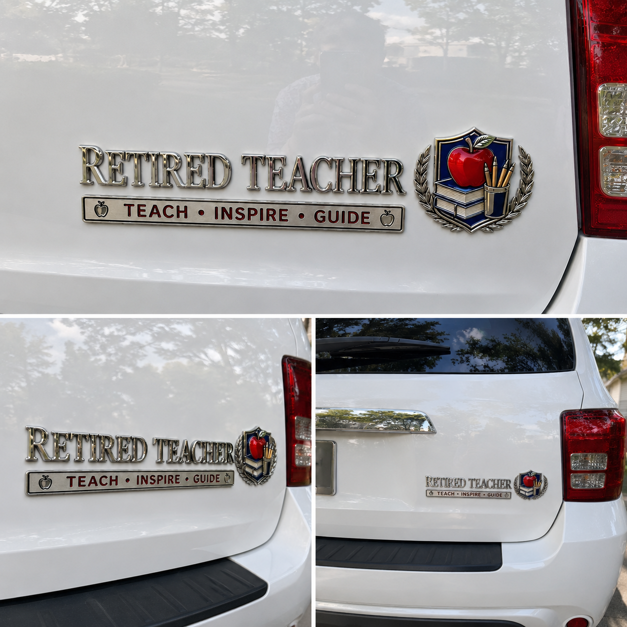 🍎 Retired Teacher Teach Inspire Guide Metal Car Emblem Badge