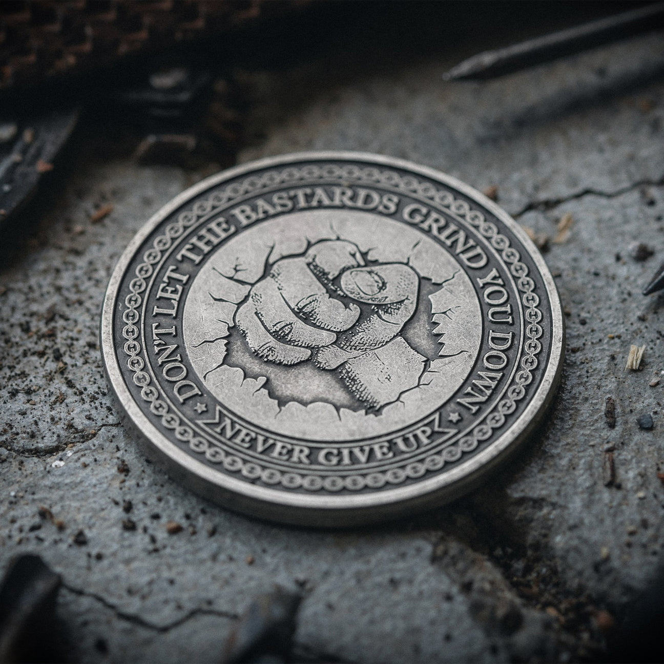 Never Give Up Challenge Coin