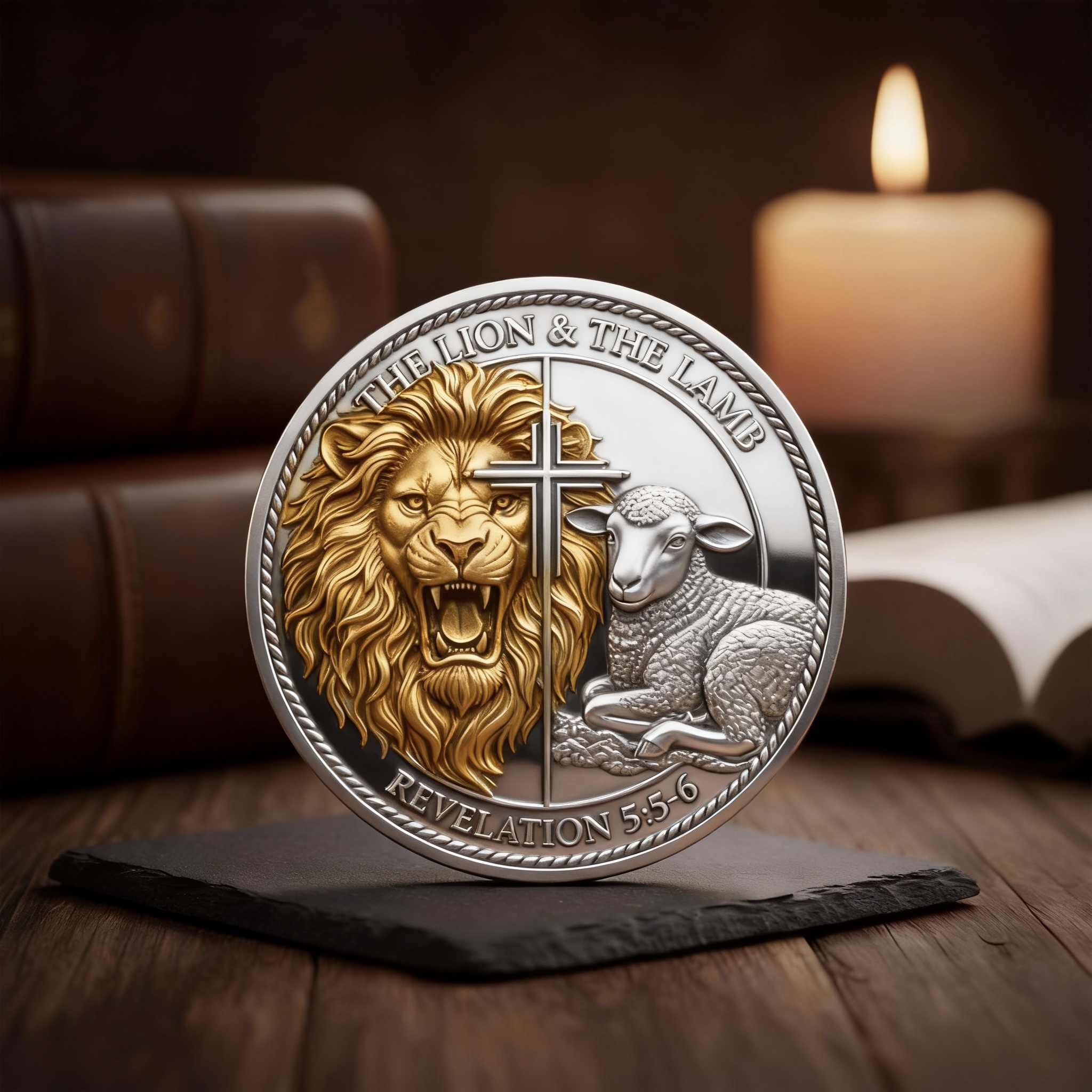 🦁 Lion of Judah & 🐑 Lamb of God Christian Challenge Coin