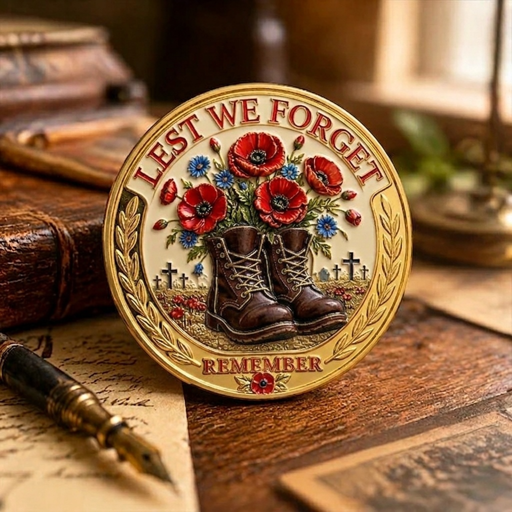 Lest We Forget Soldier & Poppy Commemorative Coins