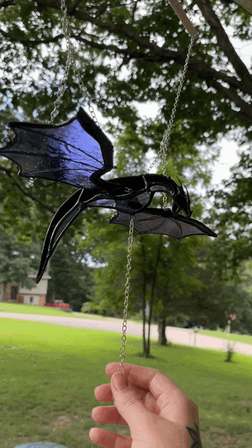 ✨ "Nightshade Dragon Light" Stained Glass Hanging Ornament