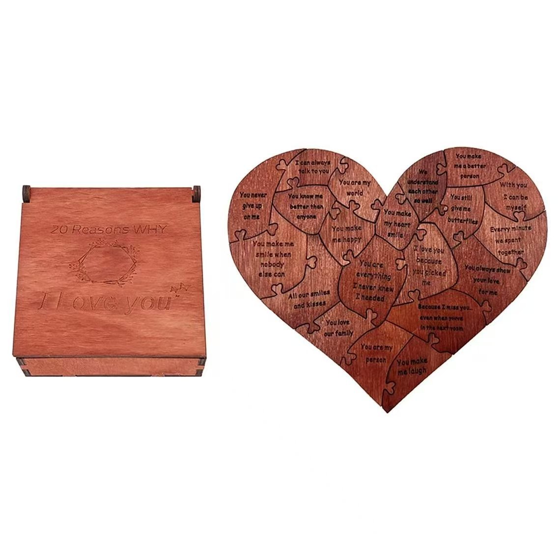 Wooden Heart Puzzle - 20 Love Notes Romantic Gift for Valentine's Day & Affection Expression