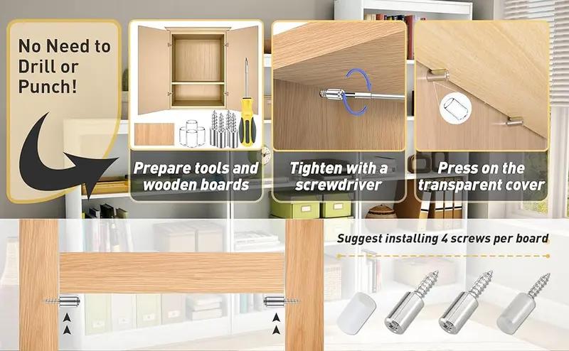 40Count Shelf Support Pegs,Self-Tapping Screws,Shelf Pins with Non-Slip Sleeve,Fixed Support Self-Tapping Cross Screw,Cabinet Shelf Pegs for Kitchen Utensils,Bookcases and Wardrobes.