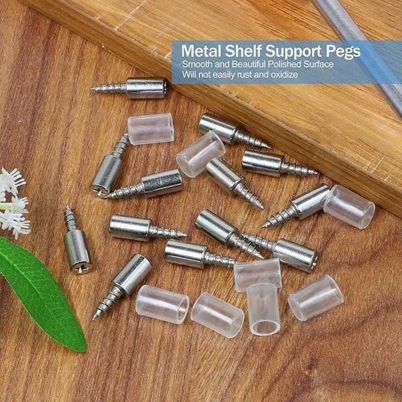 Shelf Support Pegs with Screws, Non-Slip Pins for Cabinets & Shelves
