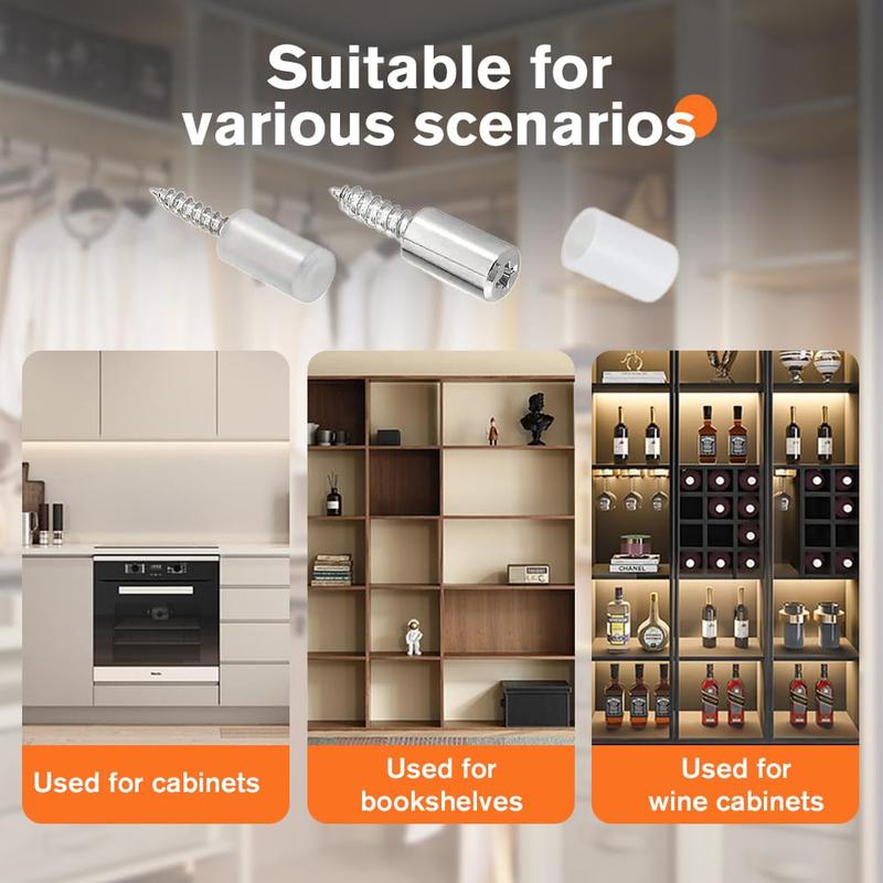 Shelf Support Pegs with Screws, Non-Slip Pins for Cabinets & Shelves