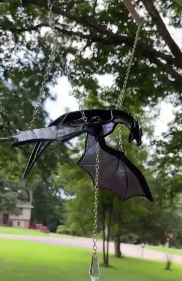 ✨ "Nightshade Dragon Light" Stained Glass Hanging Ornament